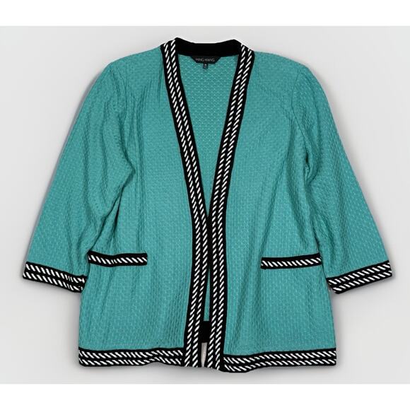 MING WANG Jacquard Lightweight Knit Jacket Blazer Turquoise Women's Size XL - Picture 1 of 7
